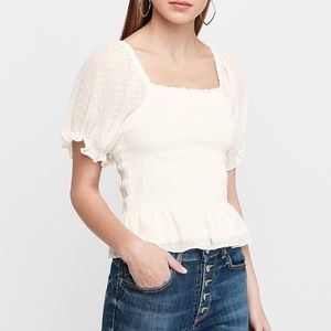 Express Square Neck Puff Sleeve White Top XL